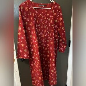 Gudrun Sjoden Red Patterned Button-Front Tunic Dress! NWOT